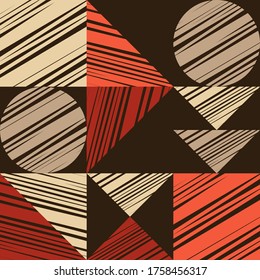 Mosaic of geometric shapes. Seamless pattern. Geometry. Design with manual hatching. Textile. Ethnic boho ornament. Vector illustration for web design or print.