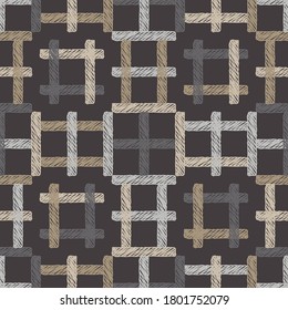 Mosaik mit geometrischen Formen. Nahtloses Muster. Design mit manueller Schraffur. Textil. Ethnische Boho-Ornament. Vektorgrafik für Webdesign oder Print.