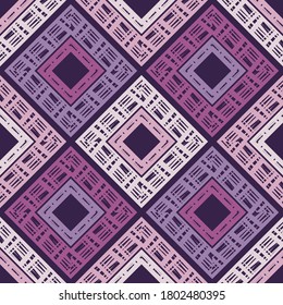 Mosaic with geometric shapes. Seamless pattern. Design with manual hatching. Textile. Ethnic boho ornament. Vector illustration for web design or print.