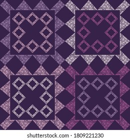 Mosaic with geometric shapes. Seamless pattern. Design with manual hatching. Textile. Ethnic boho ornament. Vector illustration for web design or print.
