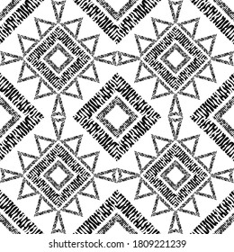 Mosaico con formas geométricas. Patrón sin foco. Diseño con eclosión manual. Textil. Ornamento étnico de boho. Ilustración vectorial para diseño web o impresión.