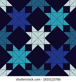 Mosaic with geometric shapes. Seamless pattern. Design with manual hatching. Textile. Ethnic boho ornament. Vector illustration for web design or print.