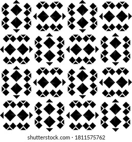Mosaic with geometric shapes. Seamless pattern. Design with manual hatching. Textile. Ethnic boho ornament. Vector illustration for web design or print.