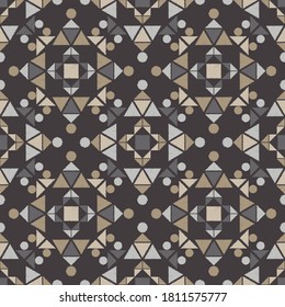 Mosaic with geometric shapes. Seamless pattern. Design with manual hatching. Textile. Ethnic boho ornament. Vector illustration for web design or print.