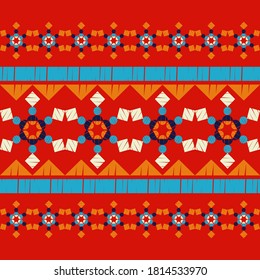 Mosaic with geometric shapes. Seamless pattern. Design with manual hatching. Textile. Ethnic boho ornament. Vector illustration for web design or print.