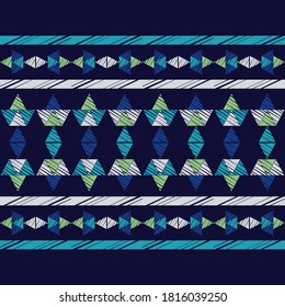 Mosaic with geometric shapes. Seamless pattern. Design with manual hatching. Textile. Ethnic boho ornament. Vector illustration for web design or print.
