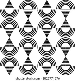 Mosaic with geometric shapes. Seamless pattern. Design with manual hatching. Textile. Ethnic boho ornament. Vector illustration for web design or print.