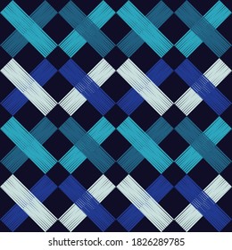 Mosaic with geometric shapes. Seamless pattern. Design with manual hatching. Textile. Ethnic boho ornament. Vector illustration for web design or print.