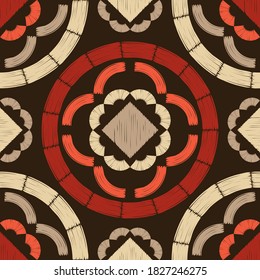 Mosaico con formas geométricas. Patrón sin foco. Diseño con eclosión manual. Textil. Ornamento étnico de boho. Ilustración vectorial para diseño web o impresión.