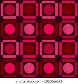 Mosaic with geometric shapes. Seamless pattern. Design with manual hatching. Textile. Ethnic boho ornament. Vector illustration for web design or print.