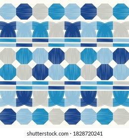 Mosaic with geometric shapes. Seamless pattern. Design with manual hatching. Textile. Ethnic boho ornament. Vector illustration for web design or print.