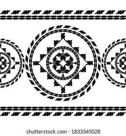 Mosaic with geometric shapes. Seamless pattern. Design with manual hatching. Textile. Ethnic boho ornament. Vector illustration for web design or print.