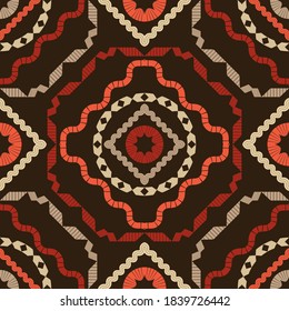 Mosaico con formas geométricas. Patrón sin foco. Diseño con eclosión manual. Textil. Ornamento étnico de boho. Ilustración vectorial para diseño web o impresión.