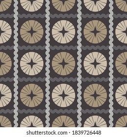 Mosaic with geometric shapes. Seamless pattern. Design with manual hatching. Textile. Ethnic boho ornament. Vector illustration for web design or print.