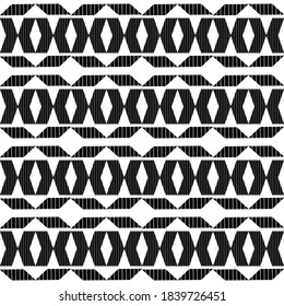 Mosaic with geometric shapes. Seamless pattern. Design with manual hatching. Textile. Ethnic boho ornament. Vector illustration for web design or print.