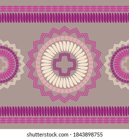 Mosaic with geometric shapes. Seamless pattern. Design with manual hatching. Textile. Ethnic boho ornament. Vector illustration for web design or print.
