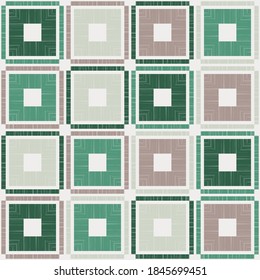 Mosaic with geometric shapes. Seamless pattern. Design with manual hatching. Textile. Ethnic boho ornament. Vector illustration for web design or print.