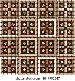 Mosaic with geometric shapes. Seamless pattern. Design with manual hatching. Textile. Ethnic boho ornament. Vector illustration for web design or print.