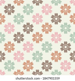 Mosaic with geometric shapes. Seamless pattern. Design with manual hatching. Textile. Ethnic boho ornament. Vector illustration for web design or print.