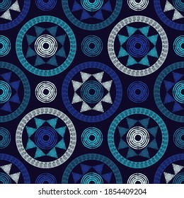 Mosaic with geometric shapes. Seamless pattern. Textile. Ethnic boho ornament. Vector illustration for web design or print.