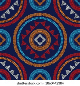 Mosaico con formas geométricas. Patrón sin foco. Diseño con eclosión manual. Textil. Ornamento étnico de boho. Ilustración vectorial para diseño web o impresión.