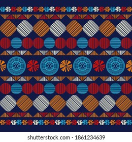 Mosaico con formas geométricas. Patrón sin foco. El diseño de los golpes. Textil. Ornamento étnico de boho. Ilustración vectorial para diseño web o impresión.