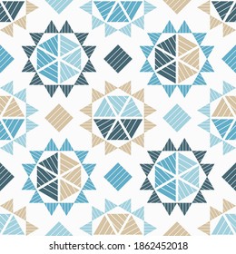 Mosaico con formas geométricas. Patrón sin foco. Diseño con eclosión manual. Textil. Ornamento étnico de boho. Ilustración vectorial para diseño web o impresión.