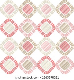 Mosaic with geometric shapes. Seamless pattern. Design with manual hatching. Textile. Ethnic boho ornament. Vector illustration for web design or print.