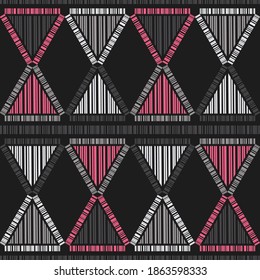Mosaik mit geometrischen Formen. Nahtloses Muster. Design mit manueller Schraffur. Textil. Ethnische Boho-Ornament. Vektorgrafik für Webdesign oder Print.