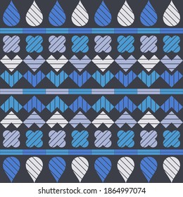 Mosaic with geometric shapes. Seamless pattern. Design with manual hatching. Textile. Ethnic boho ornament. Vector illustration for web design or print.
