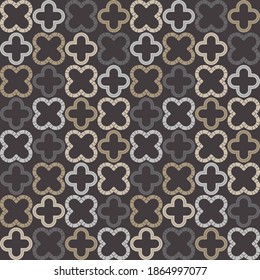 Mosaic with geometric shapes. Seamless pattern. Design with manual hatching. Textile. Ethnic boho ornament. Vector illustration for web design or print.