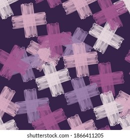 Mosaic with geometric shapes. Seamless pattern. Design with manual hatching. Textile. Ethnic boho ornament. Vector illustration for web design or print.