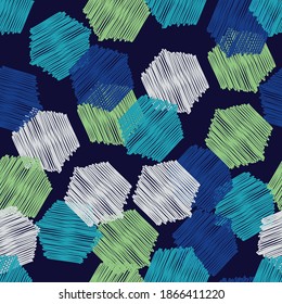 Mosaico con formas geométricas. Patrón sin foco. Diseño con eclosión manual. Textil. Ornamento étnico de boho. Ilustración vectorial para diseño web o impresión.