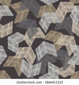 Mosaik mit geometrischen Formen. Nahtloses Muster. Design mit manueller Schraffur. Textil. Ethnische Boho-Ornament. Vektorgrafik für Webdesign oder Print.