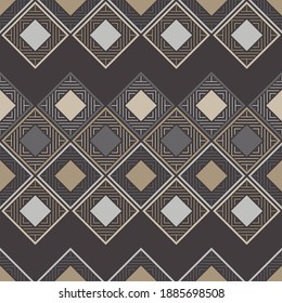 Mosaic with geometric shapes. Seamless pattern. Design with manual hatching. Textile. Ethnic boho ornament. Vector illustration for web design or print.