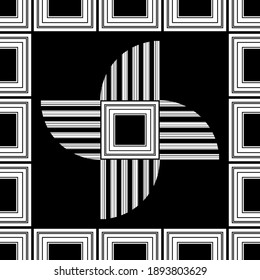 Mosaic with geometric shapes. Seamless pattern. Design with manual hatching. Textile. Ethnic boho ornament. Vector illustration for web design or print.