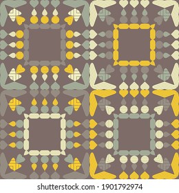 Mosaic with geometric shapes. Seamless pattern. Design with manual hatching. Textile. Ethnic boho ornament. Vector illustration for web design or print.