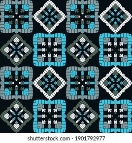 Mosaico con formas geométricas. Patrón sin foco. Diseño con eclosión manual. Textil. Ornamento étnico de boho. Ilustración vectorial para diseño web o impresión.
