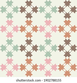 Mosaic with geometric shapes. Seamless pattern. Design with manual hatching. Textile. Ethnic boho ornament. Vector illustration for web design or print.