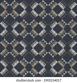 Mosaic with geometric shapes. Seamless pattern. Design with manual hatching. Textile. Ethnic boho ornament. Vector illustration for web design or print.