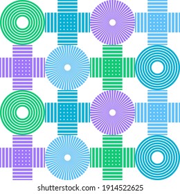 Mosaic with geometric shapes. Seamless pattern. Design with manual hatching. Textile. Ethnic boho ornament. Vector illustration for web design or print.