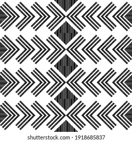 Mosaic with geometric shapes. Seamless pattern. Design with manual hatching. Textile. Ethnic boho ornament. Vector illustration for web design or print.
