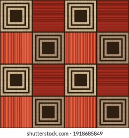 Mosaic with geometric shapes. Seamless pattern. Design with manual hatching. Textile. Ethnic boho ornament. Vector illustration for web design or print.