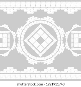 Mosaic with geometric shapes. Seamless pattern. Design with manual hatching. Textile. Ethnic boho ornament. Vector illustration for web design or print.