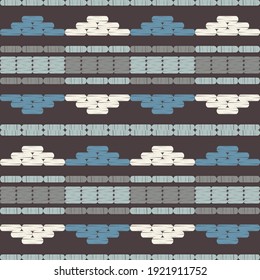 Mosaic with geometric shapes. Seamless pattern. Design with manual hatching. Textile. Ethnic boho ornament. Vector illustration for web design or print.
