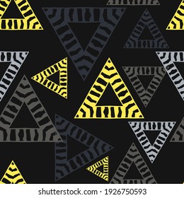 Mosaic with geometric shapes. Seamless pattern. Simple design. Textile. Ethnic boho ornament. Vector illustration for web design or print.