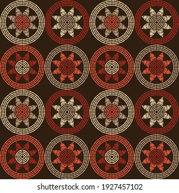 Mosaic with geometric shapes. Seamless pattern. Simple design. Textile. Ethnic boho ornament. Vector illustration for web design or print.