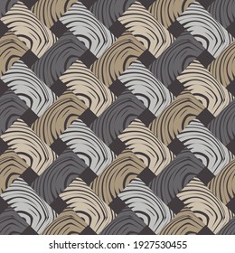 Mosaic with geometric shapes. Seamless pattern. Design with manual hatching. Textile. Ethnic boho ornament. Vector illustration for web design or print.