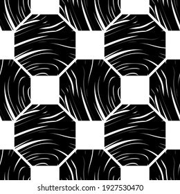Mosaic with geometric shapes. Seamless pattern. Design with manual hatching. Textile. Ethnic boho ornament. Vector illustration for web design or print.
