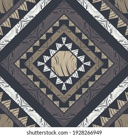 Mosaik mit geometrischen Formen. Nahtloses Muster. Design mit manueller Schraffur. Textil. Ethnische Boho-Ornament. Vektorgrafik für Webdesign oder Print.